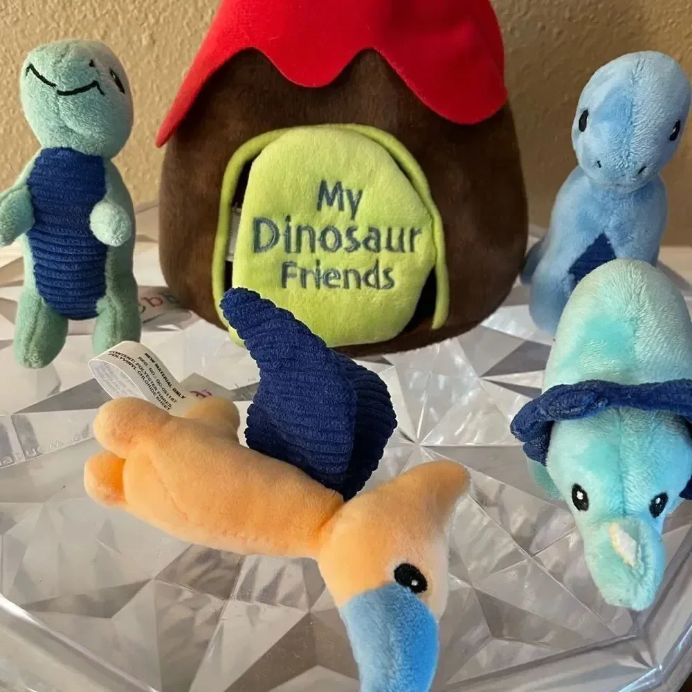 Ebba My Dinosaur Friends Multicolored Plush Dinosaur Set in Volcano Carry Case